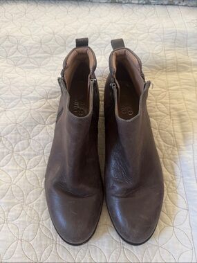 Franco Sarto Dark Brown Leather Ankle Booties with Side Zips